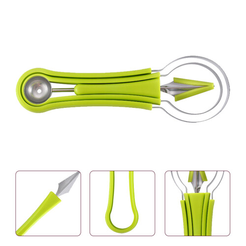 1Set Stainless Steel Fruit Carving Tool Green with Comfortable Handle 2