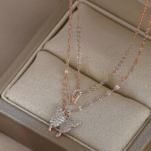(rose gold) Butterfly Necklace Multilayer Exquisite Shiny Clavicle Chain Golden