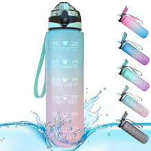 (Style 4) Sports Water Bottle 1 Litre Time Markings And With Straws Bottles Water Bottle Opens Suitable For Fitness Outdoor