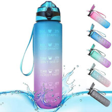 (Style 2) Sports Water Bottle 1 Litre Time Markings And With Straws Bottles Water Bottle Opens Suitable For Fitness Outdoor