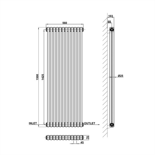 AICA (Anthracite , 1500*560mm) Traditional Cast Iron Style Radiators 2