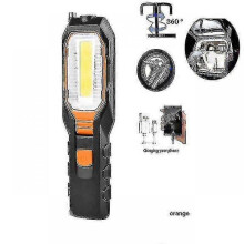 (Orange) Portable Car Repair Led Flashlight Usb Rechargeable Cob Torch Waterproof Outdoor Lamp Camping Emergency Light With Magnet Hook