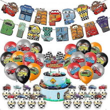 Cars Lightning Mcqueen Themed Happy Birthday Party Balloons Banner Cake Topper Set Decor