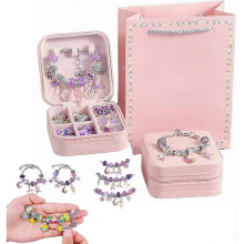(Purple) Charm Bracelet Making Kit, 66 Pcs Charm Bracelet Making Kit Jewelry Making Supplies,diy Craft Gift Kit For Teen Girls