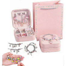 (Pink) Charm Bracelet Making Kit, 66 Pcs Charm Bracelet Making Kit Jewelry Making Supplies,diy Craft Gift Kit For Teen Girls