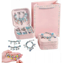 (Blue) Charm Bracelet Making Kit, 66 Pcs Charm Bracelet Making Kit Jewelry Making Supplies,diy Craft Gift Kit For Teen Girls