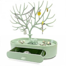 (Green) Jewellery Stand Holder, Earring Ring Display Jewelry Organizer Deer Antler Tree Design With Drawer