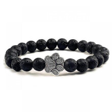 (black lava) Natural Matte Black Lava Volcanic Stone Paw Print Charm Bracelet Pet Memorial Cat Dog Lovers Jewelry Bracelets Gifts