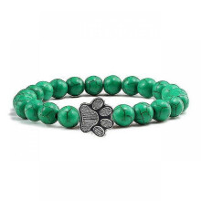 (dark green beads) Natural Matte Black Lava Volcanic Stone Paw Print Charm Bracelet Pet Memorial Cat Dog Lovers Jewelry Bracelets Gifts