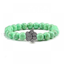 (light green beads) Natural Matte Black Lava Volcanic Stone Paw Print Charm Bracelet Pet Memorial Cat Dog Lovers Jewelry Bracelets Gifts