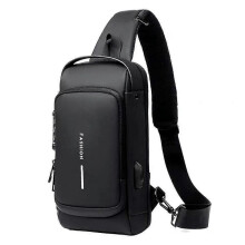 (Black) Mens Faux Leather Sling Bag Crossbody Purse  Hiking Motorcycle Chest Bag Cycling