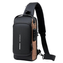 (Black and Brown) Mens Faux Leather Sling Bag Crossbody Purse  Hiking Motorcycle Chest Bag Cycling
