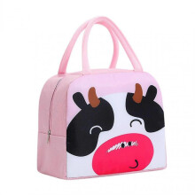 (Pink Cow) Cute Portable Thermal Lunch Tote Bag With Handle For Work Or School Picnic