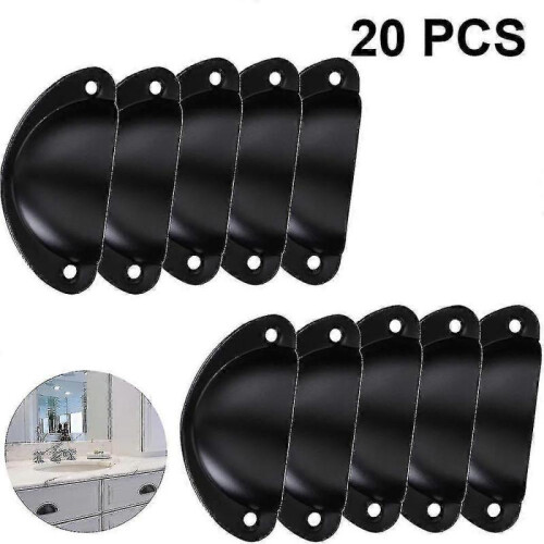 (Black) 20 Pack Hole Spacing Vintage Style Pulls Cup Pull Handles Knobs