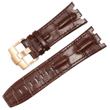 Watch Strap For AP 15703 Royal Oak Offshore 28mm Genuine Crocodile Leather Brown Rose Gold