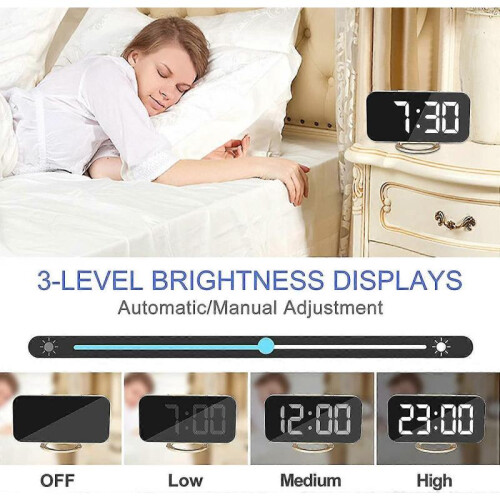 Large Led Mirror Clock Display with 2 Usb Charger Ports, Auto Dimming 1