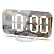 Large Led Mirror Clock Display with 2 Usb Charger Ports, Auto Dimming