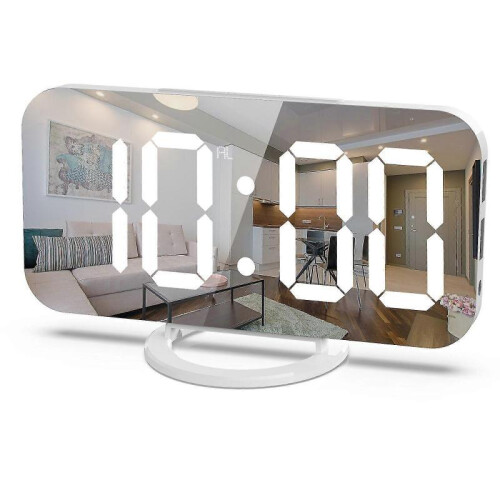 Large Led Mirror Clock Display with 2 Usb Charger Ports, Auto Dimming