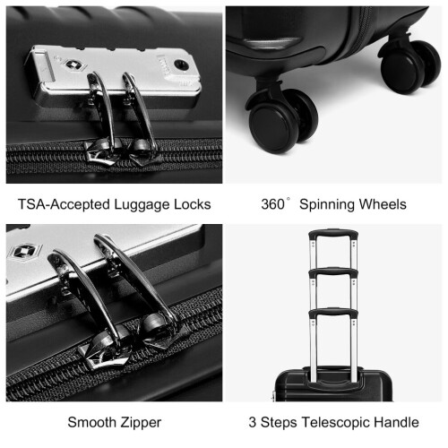 (Black, 24+28inch) British Traveller-3Pcs ABS Hard Shell Suitcase Set 1