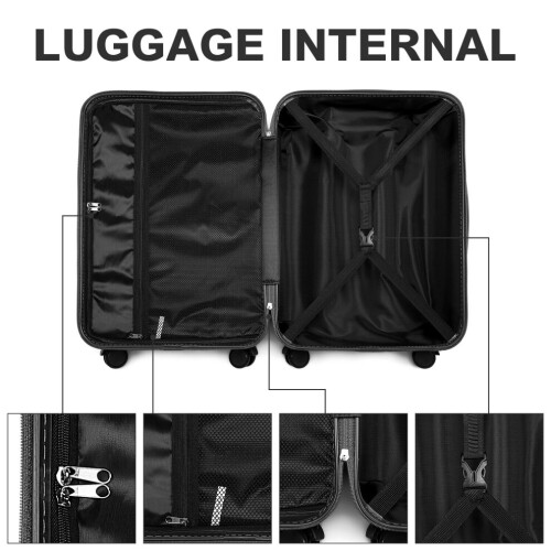 (Black, 24+28inch) British Traveller-3Pcs ABS Hard Shell Suitcase Set 2