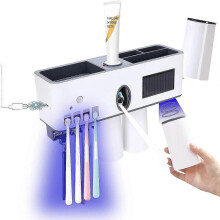 Uv Toothbrush Holder Sanitizer for Bathroom Wall Mounted,with Toothpaste Dispenser Uvc Led Light Storage Rack,usb Rechargeable,smart Punch Free Organi