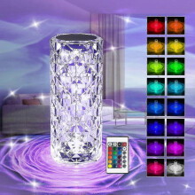Dimmable Crystal Table Lamp with 16 Rgb Color, Remote Control, Rechargeable Table Lamp with Usb Charging Port