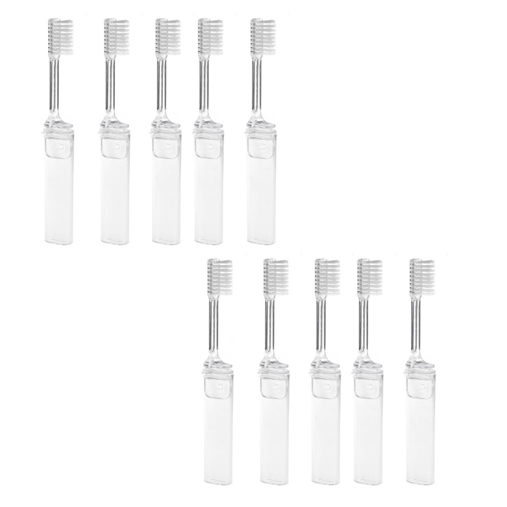 White Disposable Toothbrushes Compact Foldable Hygienic Soft Bristles For Outdoor Travel Camping Hotels 10 Pack