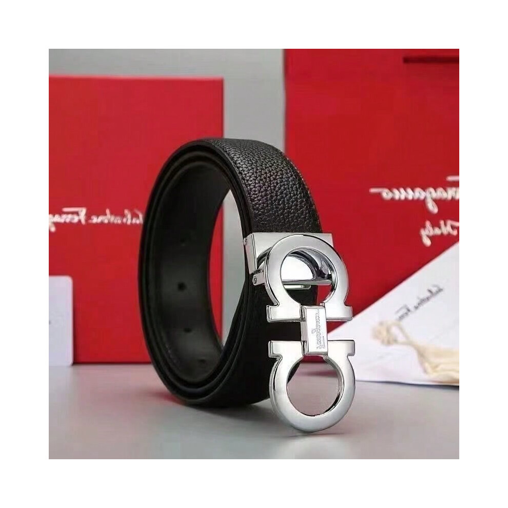 (Lychee pattern silver buckle, 110) Light luxury belt men's two-layer cowhide 8-shaped buckle belt classic Fila business casual high-end leather pants-image-OPC-PJGPFZZ-NEW