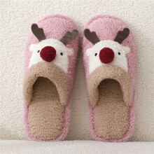 (Pink, 42-43) Winter Cute Christmas Reindeer Cotton Slippers for Men & Women: Stylish, Non-Slip Fuzzy Couple Slippers for Home Use