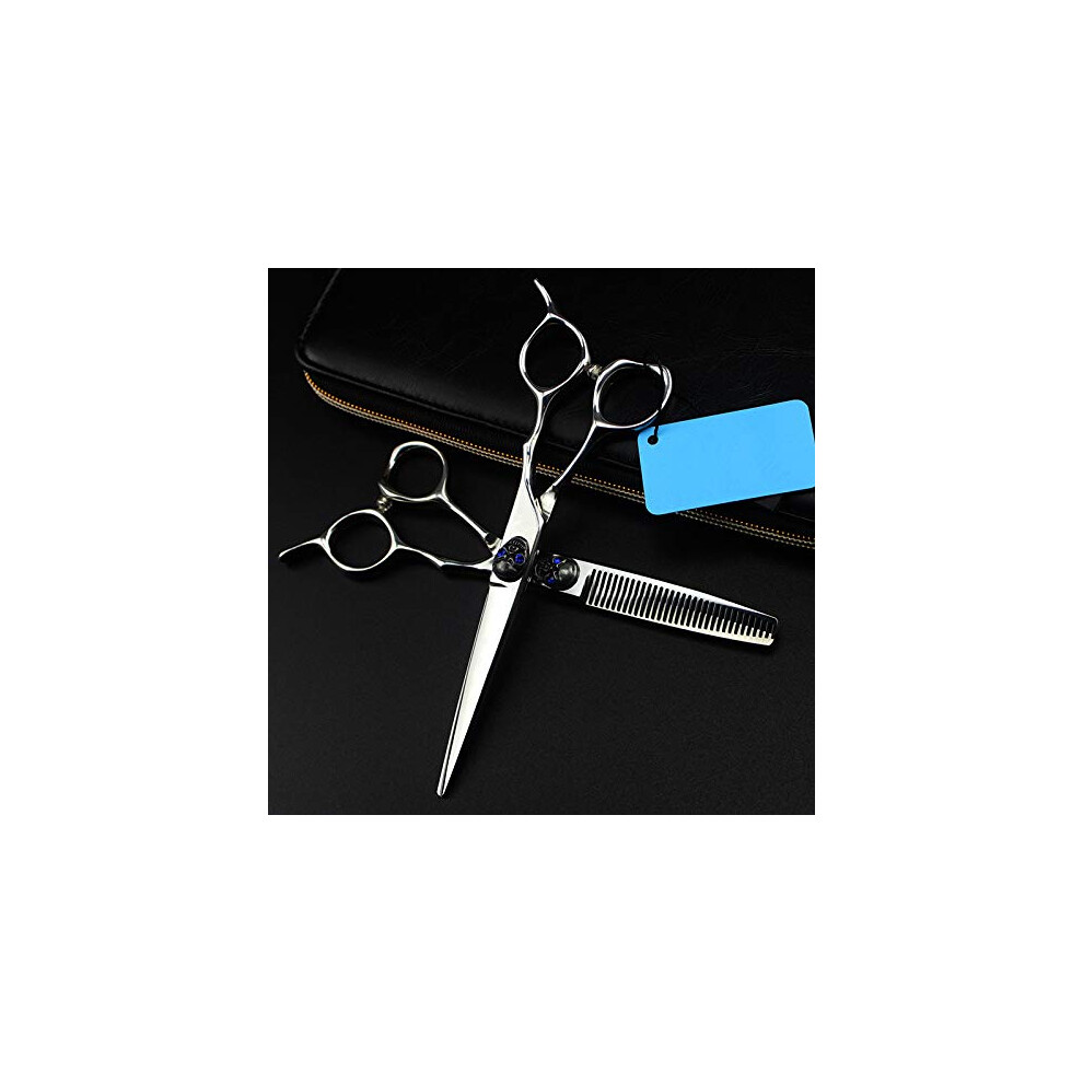 Hair Cutting Scissors 6-Inch Japanese Steel Blue Skull Barber Thinning Shears