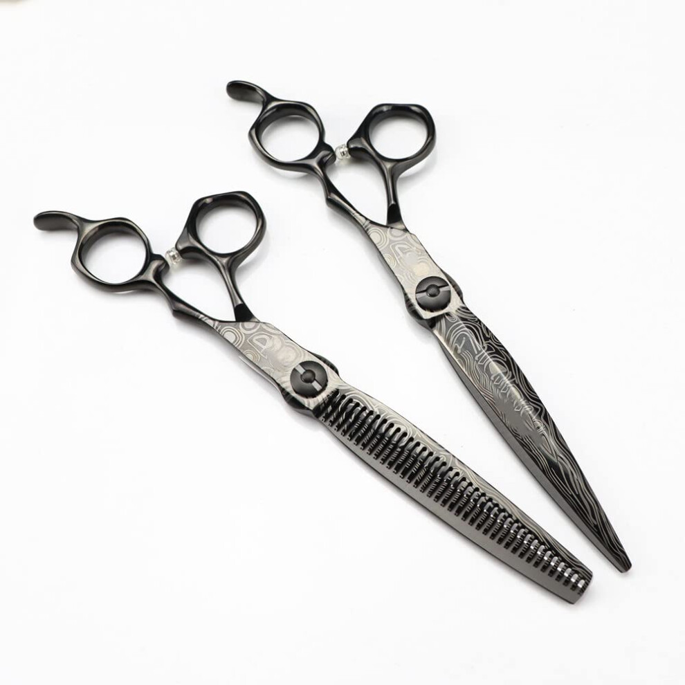 Hair Cutting Scissors 7-Inch Black Damascus, Professional Hairdressing Scissors, High-Quality Thinning Scissors