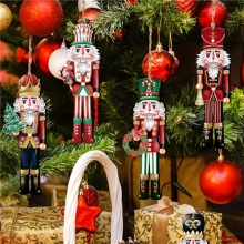 12pcs Christmas Nutcracker Soldier Wooden Pendant Xmas Tree Hanging Ornament