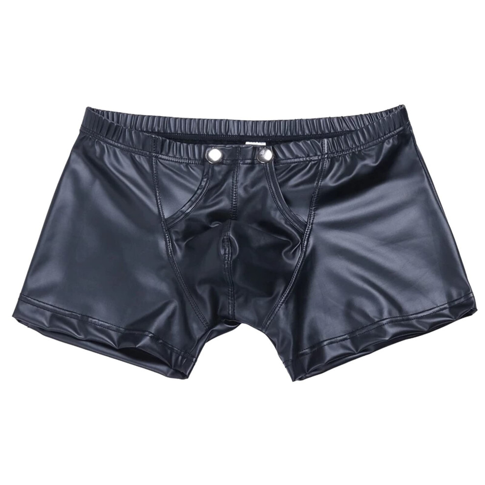 Black Boxer Shorts Men Leather Hipster Wetlook Underpants Xxl A4 Faux Leather Erotic Lingerie