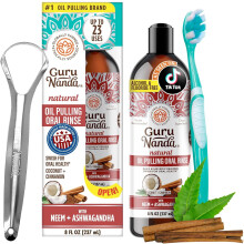 GuruNanda Ashwagandha Oil Pulling (8 Fl Oz) - 100% Pure Blend of Coconut | Essential Oils & Vitamins |Supports Healthy Teeth & Gums & Fresh Breath