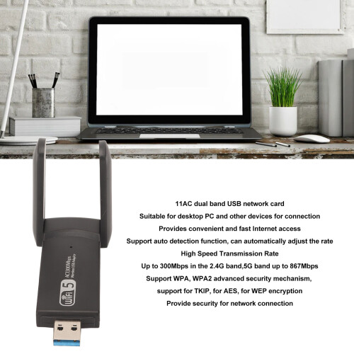 USB WiFi Adapter 1200M Dual Band 2.4G/5.8G for Windows/Linux, Black 2