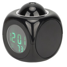 Projektionsuhr mit LED-Anzeige, Wecker mit Projektor, Mini-Sprachzeitmesser, digitaler Projektor-Uhr mit USB-Kabel, Schwarz