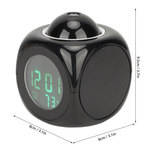 Schwarzer Projektionswecker 8x8x9,5 cm USB-Kabel 1