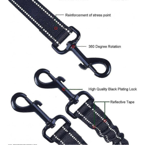 Bungee Dog Leash Splitter/Coupler for Multiple Dogs, Stretchable Reflective Double Dog Lead 2