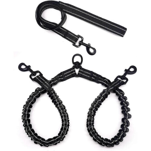 Bungee Dog Leash Splitter/Coupler for Multiple Dogs, Stretchable Reflective Double Dog Lead