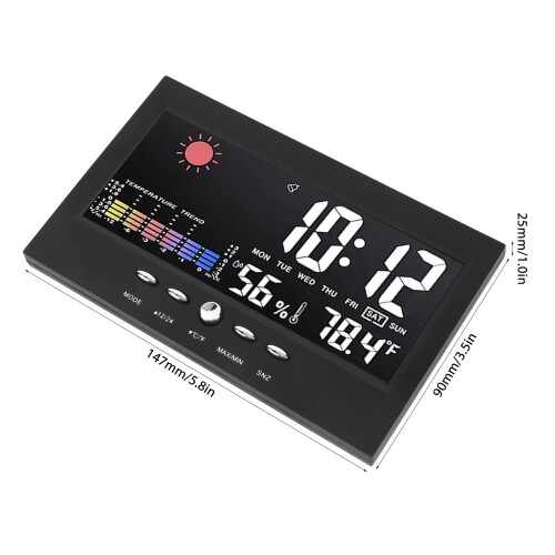 Wettervorhersage-Uhr ABS LED-Farbdisplay Multifunktions-Thermometer-Hygrometer-Wecker Schwarz 1