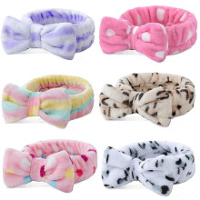 6 Pack Spa Headband Hair Wrap Facial Shower Bath Fleece Bowknot Striped Hair Band