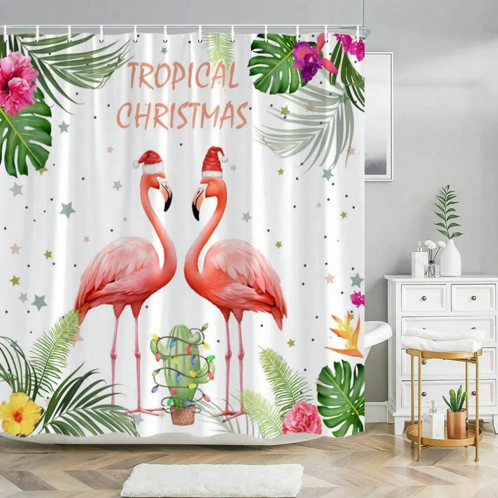 (7695AH, 94x70in-240x180cm) Funny Christmas Animals Shower Curtain Cute Puppy Dinosaur With Christmas Hat Flamingo Fabric Home Bath Curtains Bathroom-image-OPC-PJGQ6CT-NEW