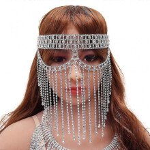 Crystal Tassel Veil Face Mask Rhinestone Chain Nightclub Dance Party Costumes/YY
