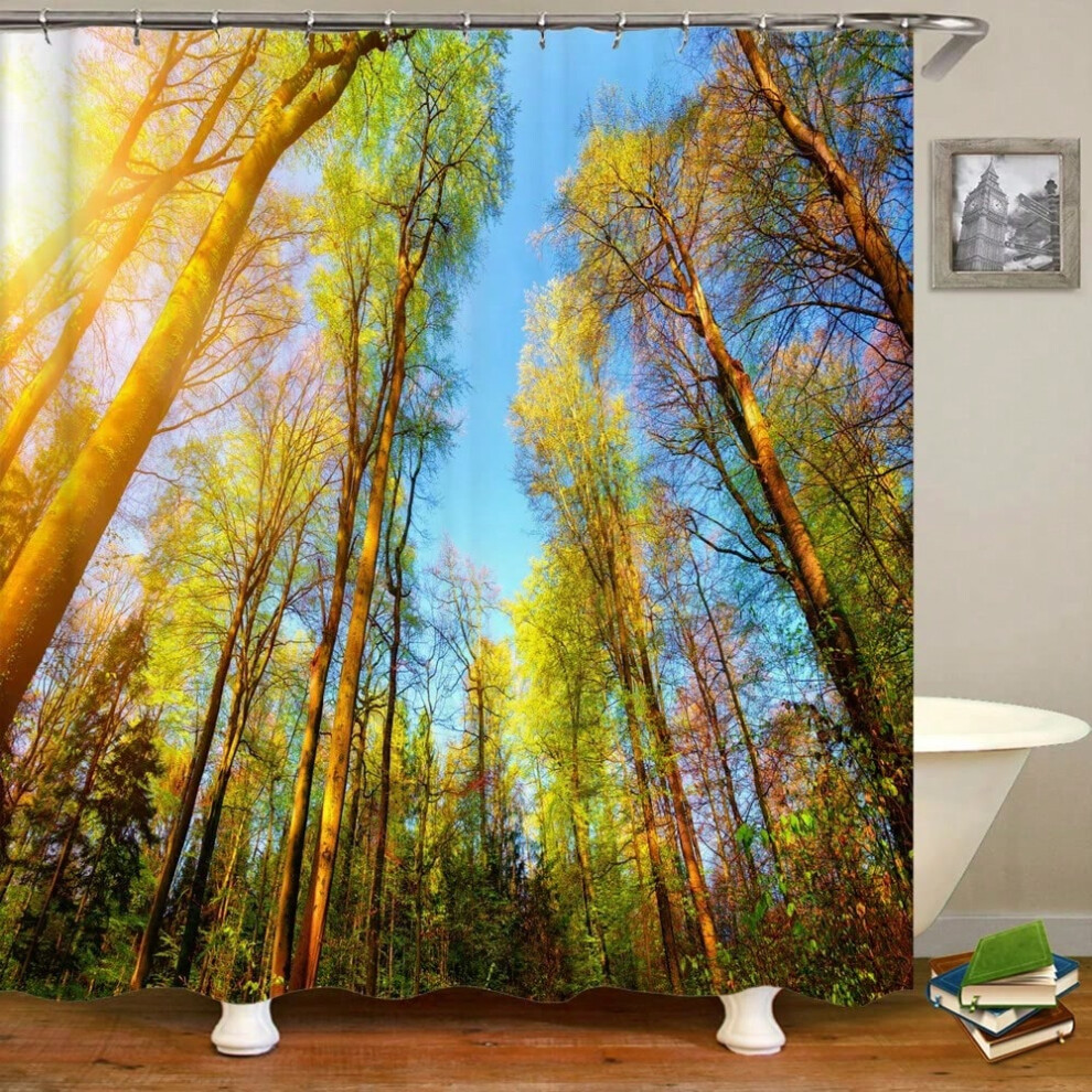 (SM5982, W150xH180cm) 3d Printing Green Forest Waterfall Shower Curtains Waterproof Bathroom Curtain With Hooks Bath Curtain 180*200 Polyester Fabric-image-OPC-PJGQ75F-NEW