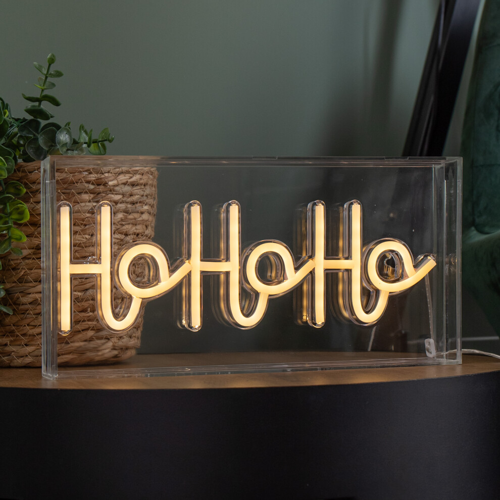 Festive 15Cm X 30Cm Light Up Christmas Ho Ho Ho Neon Flex Sign With Warm White Leds