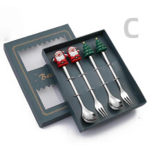 (4PCS-Silver-B4) 6/4/2pcs Christmas Gift Glod Spoon Fork Set Elk Christmas Tree Decoration Dessert Scoop Fruit Fork Coffee Spoon Cutlery Set