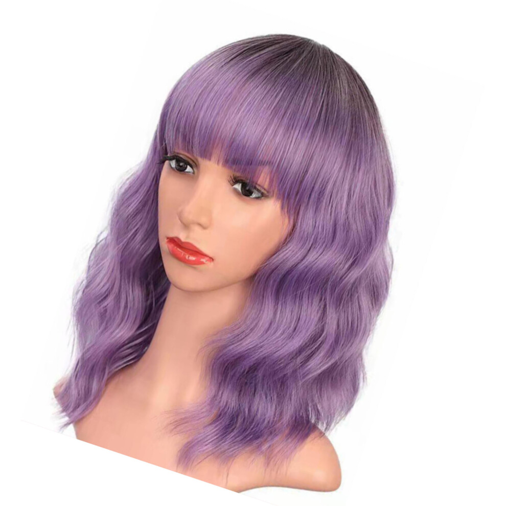 Fake Purple Curly Wavy Synthetic Wig, Short, Breathable, 24x15x4cm