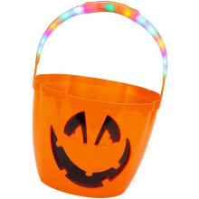 Pumpkin Halloween Trick or Treat Bucket with Flashing LED Light Handle