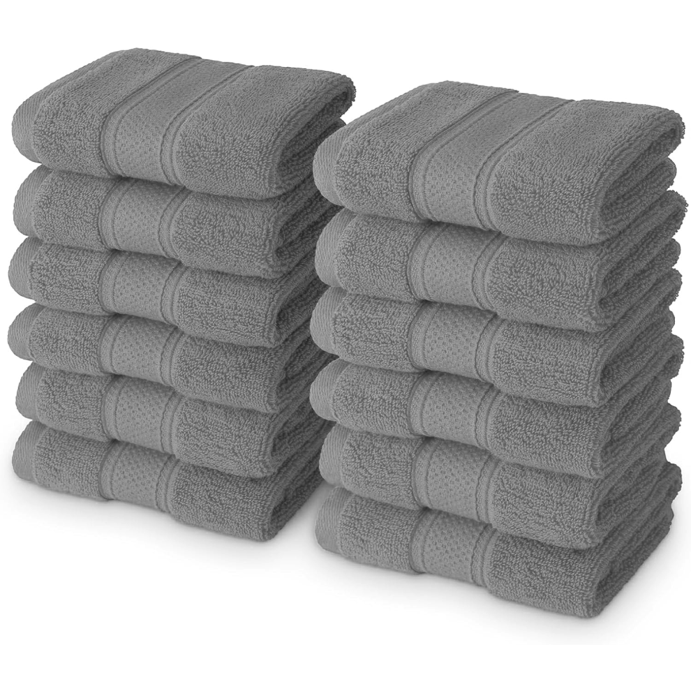 12x Face Cloths Towels 100% Egyptian Cotton Flannels Wash Cloths Towels 500GSM (Charcoal Grey)-image-OPC-PJGQNSX-NEW