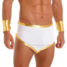 (L, B White) Ancient Greek God Gladiator Costume Mens One Shoulder Strap Gladiator Skirt Halloween Theme Party Toga Mythology Cosplay Suit